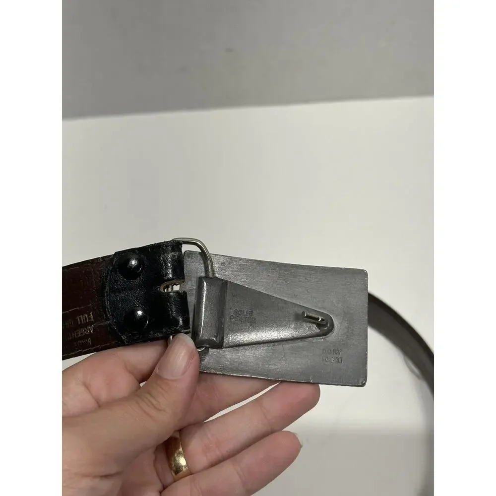 6 Cents‎ Air Mail US Postage Stamp Pewter Belt Buckle Argentina Leather Belt 38